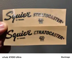 2PCS SQUIER BY FENDER STRAT GUITAR HEADSTOCK SELF-ADHESIVE METAL STICKER SILVER