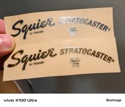 SQUIER BY FENDER STRAT GUITAR HEADSTOCK SELF-ADHESIVE METAL STICKER SILVER +GOLD