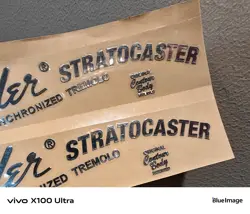 2PCS FENDER GUITAR W SYNCHRONIZED TREMOLO HEADSTOCK SELF-ADHESIVE METAL STICKERS