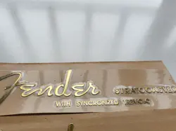 2PCS FENDER STRATOCASTER WITH SYNCRONIZED TREMOLO GUITAR HEADSTOCK METAL STICKER