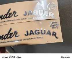 2PCS FENDER JAGUAR GUITAR BASS HEADSTOCK NECK SELF-ADHESIVE METAL STICKER SILVER