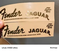 2PCS GOLD FENDER JAGUAR GUITAR BASS NECK HEADSTOCK SELF-ADHESIVE METAL STICKER