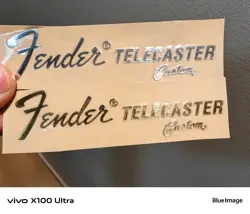 FENDER TELECASTER CUSTOM GUITAR HEADSTOCK SELFADHESIVE METAL STICKER SILVER+GOLD