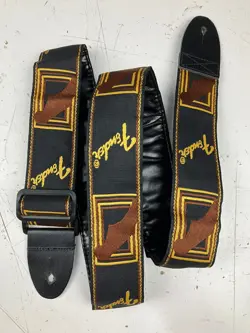 [USED] 90S FENDER MONOGRAMMED GUITAR STRAP (BLACK/YELLOW/BROWN)