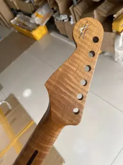 ELECTRIC GUITAR NECK 22 FRETS TIGER ROASTED FLAME MAPLE FENDER STRAT REPLACE