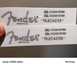 2PCS FENDER TELECASTER GUITAR VINYL UV HEADSTOCK DECALS STICKERS WITH SERIAL NO