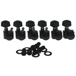 BLACK 6 INLINE 2 PIN LOCKING TUNING KEYS PEGS TUNERS FITS USA FENDER STRAT TELE