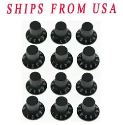 12PCS GUITAR AMP KNOB AMPLIFIER SKIRTED KNOBS BLACK W/ BLACK TOP FOR FENDER