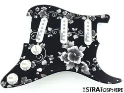*NEW WILKINSON WOVS LOADED PICKGUARD FOR FENDER STRAT BLACK ROSE PRINT 11 HOLE