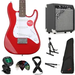 SQUIER MINI STRAT ELECTRIC GUITAR AND FENDER AMP BUNDLE - DAKOTA RED