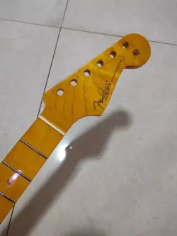 NEW 21 FRET FLAME MAPLE ST STYLE GUITAR NECK REPLACE YELLOW GLOSS FOR DIY FENDER