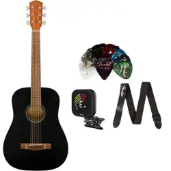 FENDER GUITAR BLACK W/ FENDER PICK 12 PCK, FENDER STRAP, FENDER TUNER BUNDLE