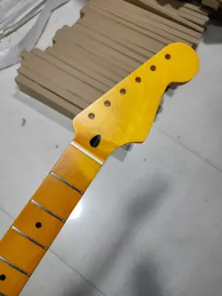 VINTAGE 21 FRETS STRAT GUITAR NECK MAPLE FOR DIY FENDER REPLACE YELLOW MATTE