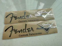 2PCS FENDER CUSTOM SHOP TELE GUITAR HEADSTOCK SELFADHESIVE METAL STICKERS SILVER