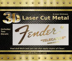 FENDER TELECASTER GUITAR DECAL 3D METAL HEADSTOCK RESTORATION STICKER LOGO M18B