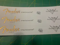 FENDER STRATOCASTER CORONA CA. METALLIC WATERSLIDE HEADSTOCK DECAL 2 PER LISTING