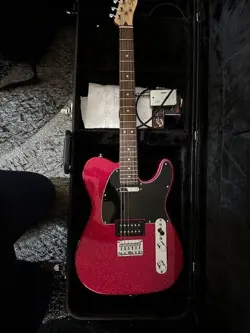PINK  FENDER SQUIER TELECASTER WITH CASE AND TUNER
