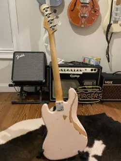 2016 FENDER FLEA SIGNATURE ROADWORN JAZZ BASS SHELL PINK W/GIG BAG