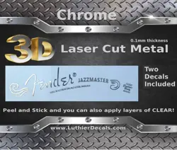 FENDER JAZZMASTER GUITAR DECAL 3D METAL HEADSTOCK RESTORATION STICKER LOGO M100B