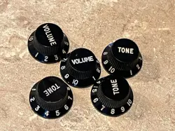 SET 1977-81 FENDER JAZZ MUSTANG STRATOCASTER BASS BLACK KNOBS