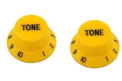 NEW - TONE KNOBS (2) FOR FENDER STRAT, FITS USA SPLIT SHAFT POTS - YELLOW