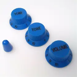 TRUE CUSTOM SHOP BLUE KNOBS & SWITCH TIP SET FOR FENDER STRAT 1 VOLUME 2 TONE