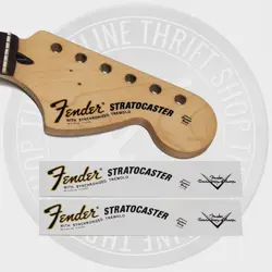 FENDER 70'S STRAT WATERSLIDE GUITAR NECK HEADSTOCK DECALS W/ CS LOGO (SET OF 2)