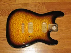 MIGHTY MITE BODY FITS FENDER STRATOCASTER 2 3/16TH GUITAR NECK BURST QUILT TOP