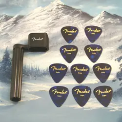 GENUINE FENDER ~ 10 THIN BLUE 351 GUITAR PICKS + STRING WINDER