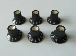 PACK OF 6 GUITAR AMPLIFIER AMP KNOBS BLACK SILVER SKIRTED KNOBS FITS FENDER