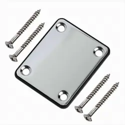 ELECTRIC GUITAR NECK PLATE WITH 4 SCREWS 1 RUBBERMAT CHROME FOR FENDER STRAT TL