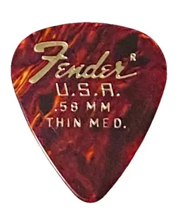 VINTAGE GUITAR PICKS-1970S FENDER 351-MEDIUM THIN-.58MM-TORT CELLULOID- UNUSED