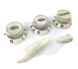 WHITE/RELIC KNOBS & TIPS SET FOR VINTAGE FENDER STRATOCASTER/STRAT PK-ST-A