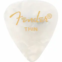 FENDER 351 SHAPE PREMIER CELLULOID GUITAR PICKS, THIN, WHITE MOTO, 12-PACK