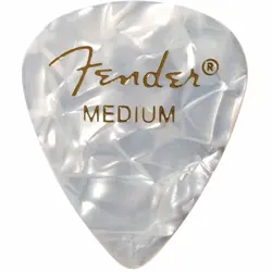FENDER 351 SHAPE PREMIER CELLULOID GUITAR PICKS, MEDIUM, WHITE MOTO, 12-PACK
