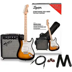 037-1720-003  SONIC STRATOCASTER GUITAR PACK FENDER FRONTMAN 10G AMP SUNBURST