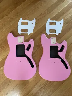 LOT OF 2X FENDER SQUIER SONIC MUSTANG BODY (PINK) W/ PICK GUARDS