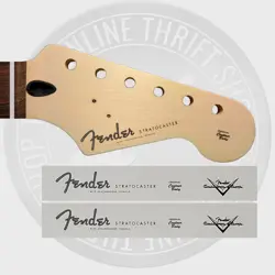 FENDER STRAT WATERSLIDE GUITAR NECK HEADSTOCK DECALS WITH CS LOGO (SET  OF 2)