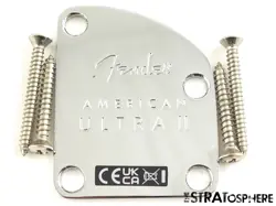 LEFTY FENDER AMERICAN ULTRA II STRAT NECK PLATE, STRATOCASTER CHROME CONTOUR USA