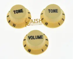 CREAM W/ BLACK ST GUITAR KNOBS VOLUME AND TONE KNOBS SET OF 3 FOR FENDER STRAT