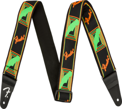 GENUINE FENDER NEON MONOGRAMMED GUITAR STRAP, GREEN AND ORANGE, 2