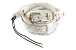 GENUINE GRETSCH VINTAGE TOOLED LEATHER ADJUSTABLE GUITAR STRAP, (WHITE)