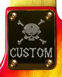 NECK PLATE NECKPLATE GOLD FENDER STRAT TELE P BASS J BASS GUITAR SKULL CUSTOM