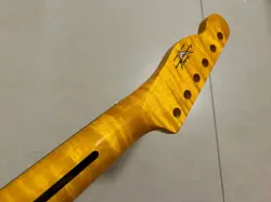 21 FRET TELE GUITAR NECK PARTS YELLOW FLAME MAPLE FOR DIY FENDER NECK GLOSS