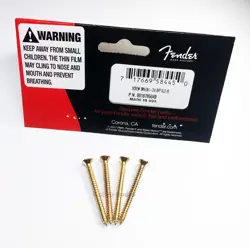 GENUINE FENDER GUITAR GOLD NECK PLATE MOUNTING SCREWS - PACKAGE OF 4