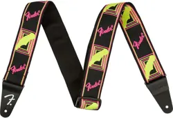 GENUINE FENDER NEON MONOGRAMMED ADJUSTABLE GUITAR STRAP, YELLOW/PINK