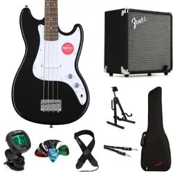 SQUIER SONIC BRONCO BASS AND FENDER AMP BUNDLE - BLACK
