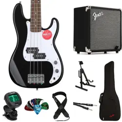 SQUIER MINI PRECISION ELECTRIC BASS AND FENDER RUMBLE 15 AMP ESSENTIALS BUNDLE -
