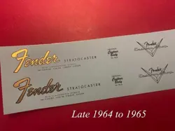 FENDER '64-'65 STRATOCASTER WATERSLIDE HEADSTOCK DECAL 2 PER LISTING 64/65ST