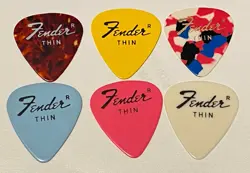 VINTAGE GUITAR PICKS-1970S FENDER 351 THIN-6 COLORS- UNCIRCLED R-LOT OF 6-NOS